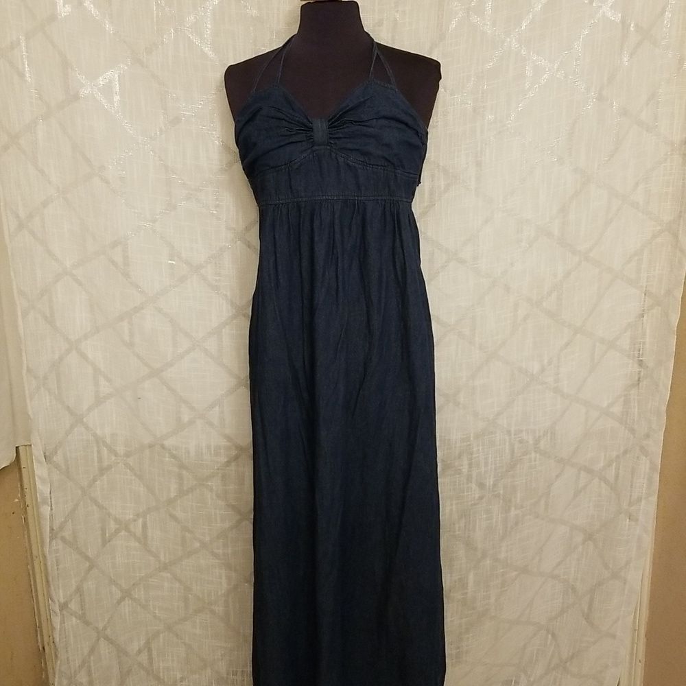 JFW Dress Maxi Y2K Womens Size 9 Blue Denim Strappy Summer Festival NWOT